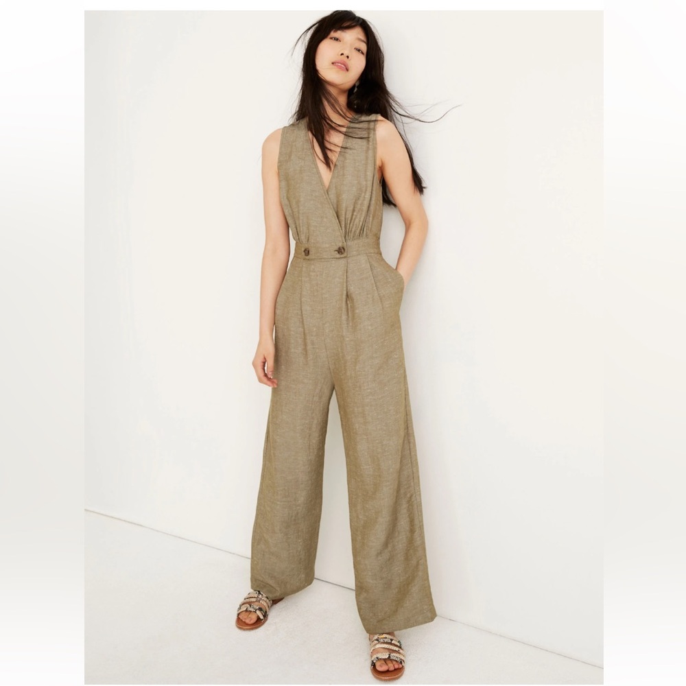 NEW Madewell Linen Wide-Leg Jumpsuit Southern Moss Size XL